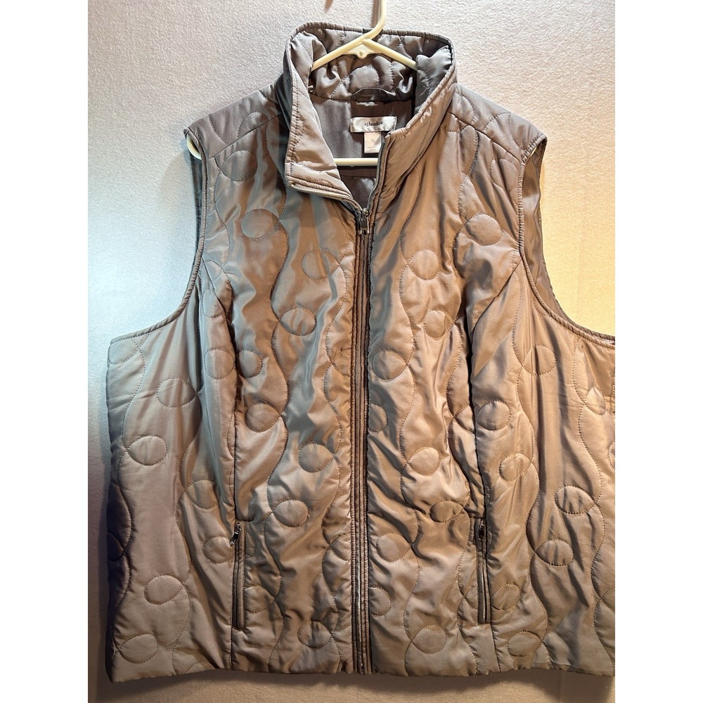 CJ Banks Women's Plus 3X Gray Short Full-Zip Quilted Vest w/ Pockets